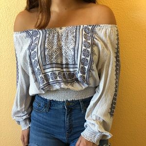 Bohemian off the shoulder cropped shirt